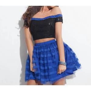 NEW RACHEL ALLAN beaded soft tulle two-piece homecoming dress in black/royal